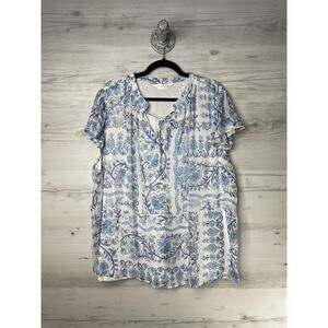 Lauren Conrad Blouse Womens 3X Floral Short Sleeve Top Boho Lightweight Plus